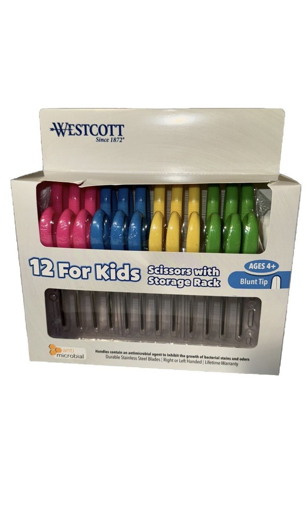 Westcott 12 Pack Scissors With Storage Rack AGES 4+ Blunt Tip