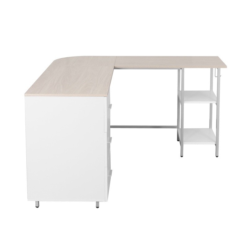 L Shaped Computer Desk W/ Storage Drawers Adjustable Open Shelves Efficiency New