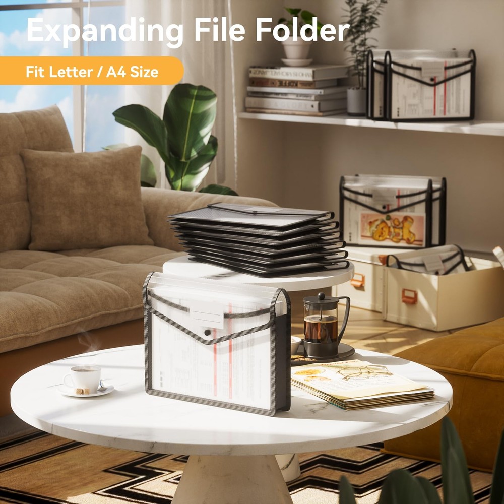 6-Pack Plastic Expanding File Folders, Folders for Documents with Snap Closur...