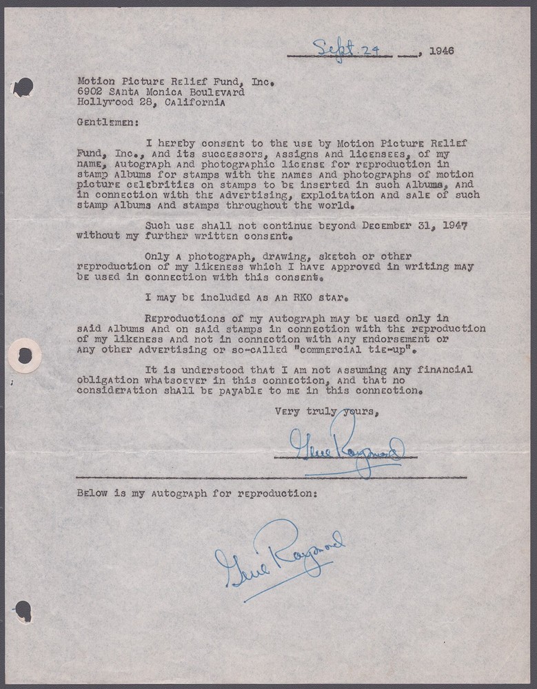 GENE RAYMOND - DOCUMENT DOUBLE SIGNED 09/24/1946