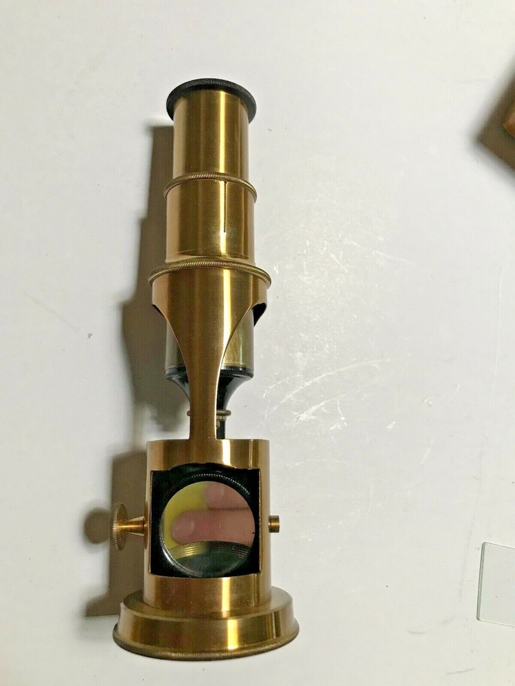 Antique Brass Pocket Microscope In Original Box