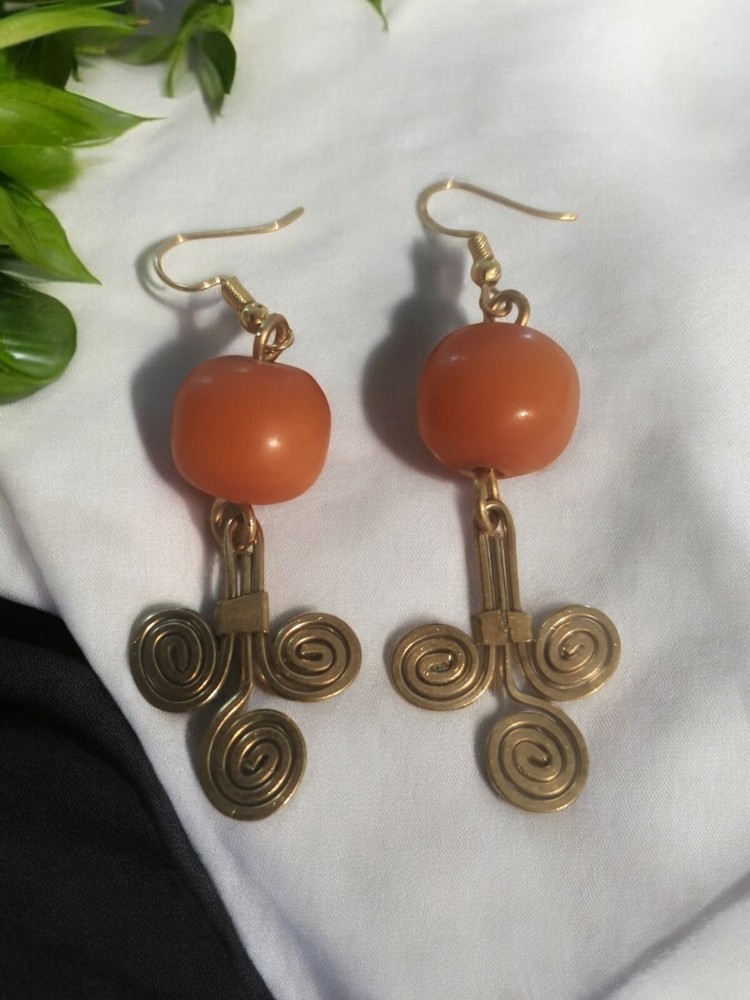 African Earing With An Orange Bead Gift
