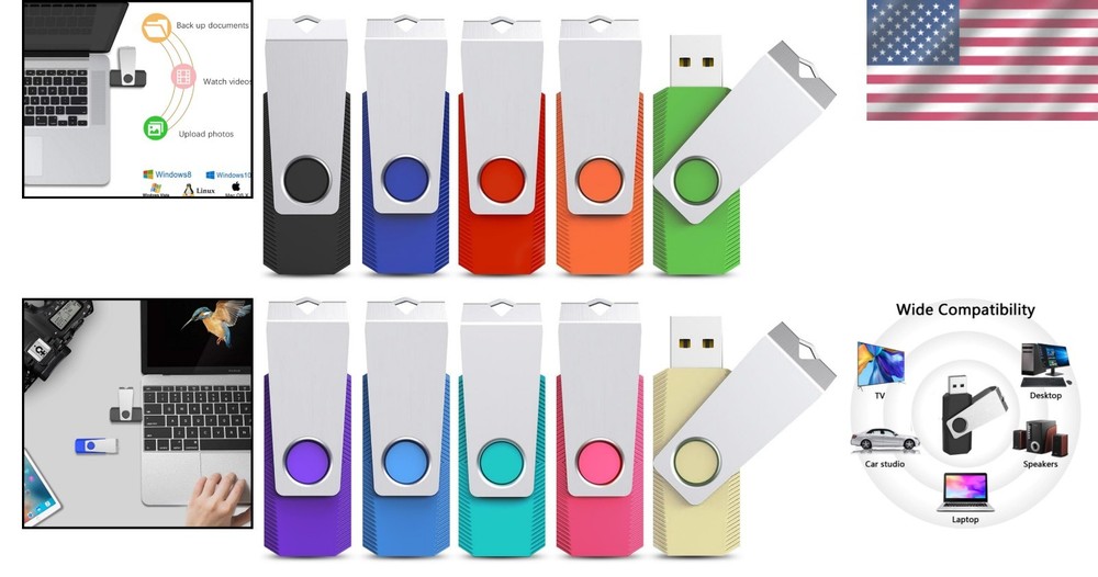 10 Pack 8GB USB Flash Drives with LED Indicator for Efficient Storage