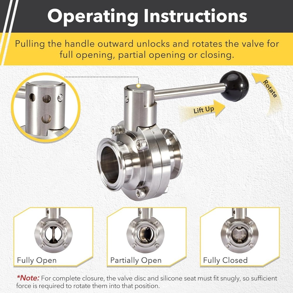 2 Pack 2 Inch Tri Clamp Sanitary Butterfly Valve with Pull Handle Stainless Stee