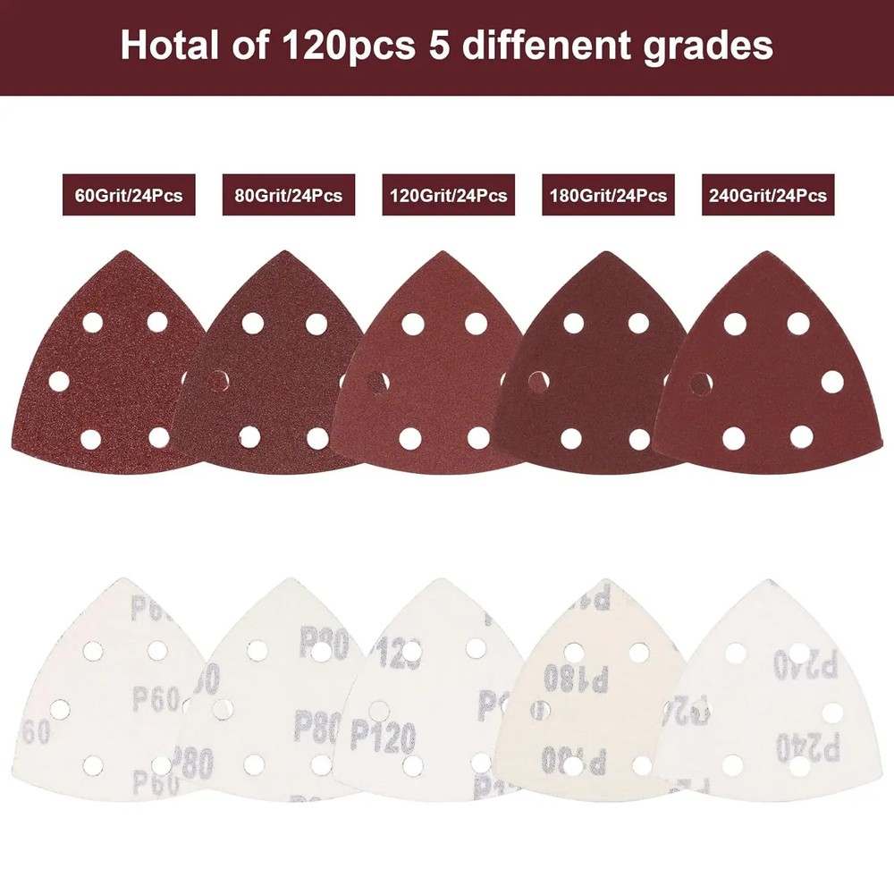 100PCS Triangular Sandpaper 90mm Hook and Loop Sanding Paper 60 to 240 Grit fo