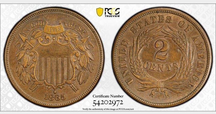 1865 2C Two-Cent PCGS MS62 BN
