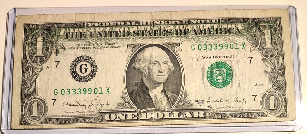 Back To Front Wet Ink Transfer 1988-A $1 One Dollar Bill Error Note Circulated