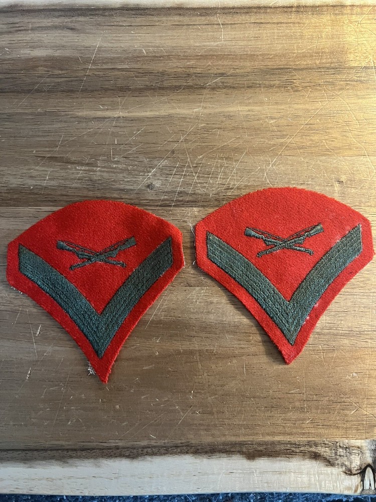 USMC Lance Corporal E-3 Green on Red Embroidered Chevrons
