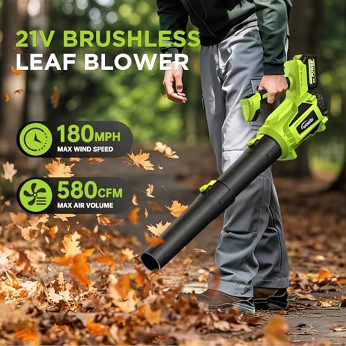 Leaf Blower Cordless, 580CFM Lightweight & Powerful Electric Handheld with 5+1