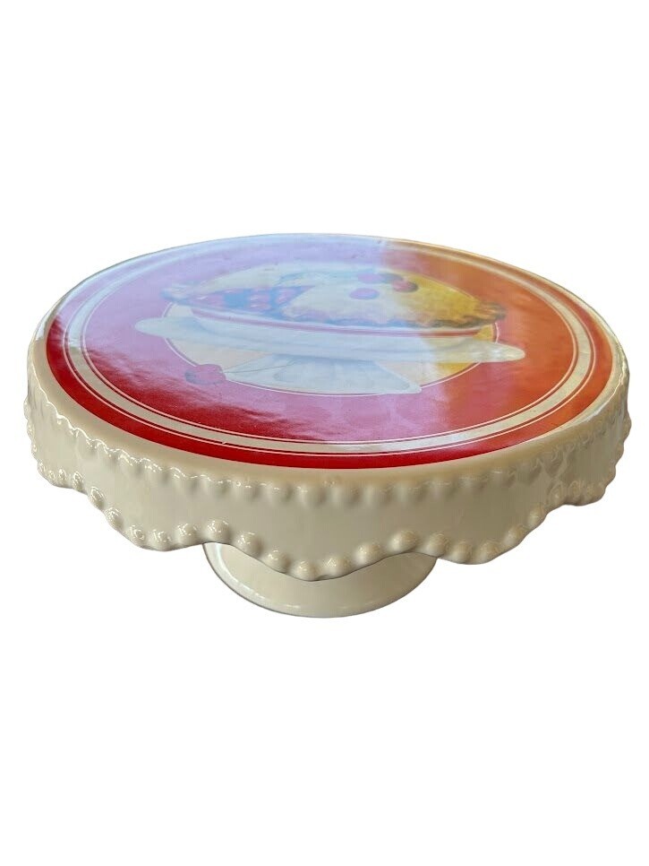 Vintage Ceramic Cake Stand With Cherry Pie Design Kitchen Decor