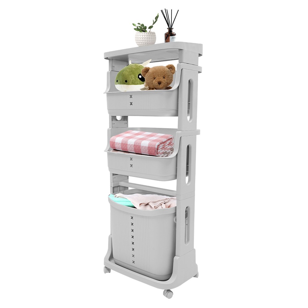 4-Tier Rolling Plastic Laundry Basket Removable Laundry Hamper w/ Wheels Gray