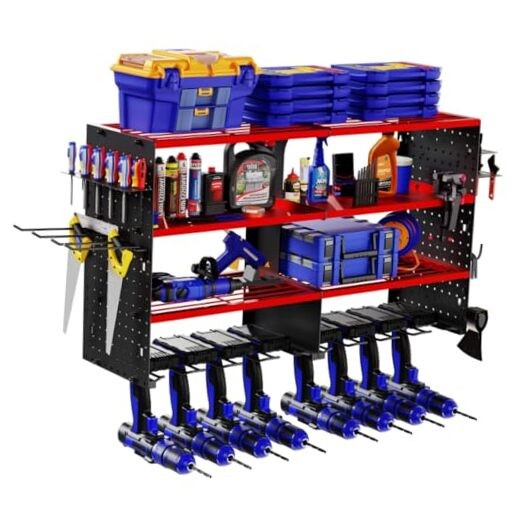 Large Power Tool Organizer Wall Mount, 4 Layer Storage Rack with 8 Drill