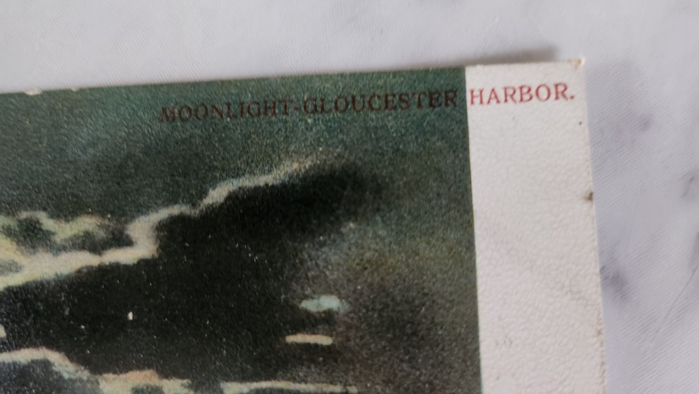 vtg POSTCARD canceled postmark 1905 "MOONLIGHT GLOUCESTER HARBOR" MASS.