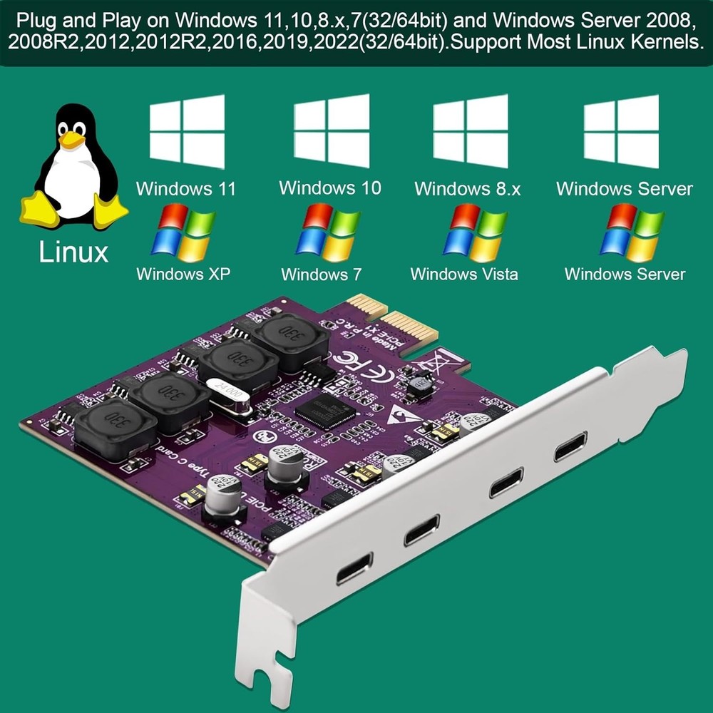 4X 5Gbps USB-C PCI Express Expansion Card for Windows & Linux | FS-U304C-Pro