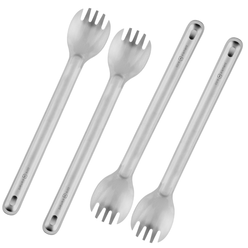 4-PACK Titanium Long Handle Spork Ultralight Backpacking Core Element Deep Pouch