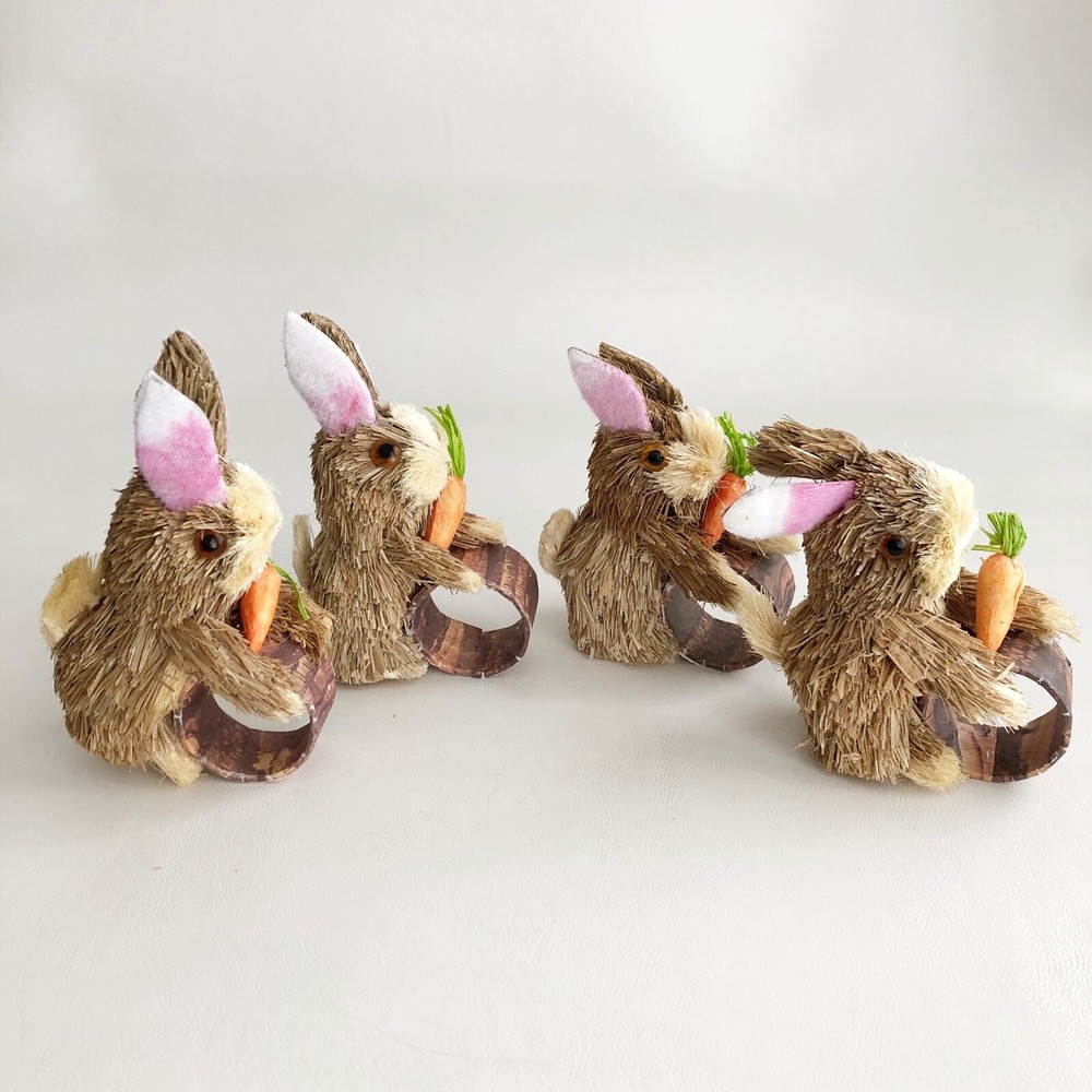 4 SISEL BUNNY RABBIT NAPKIN RINGS EASTER SPRING CARROTS