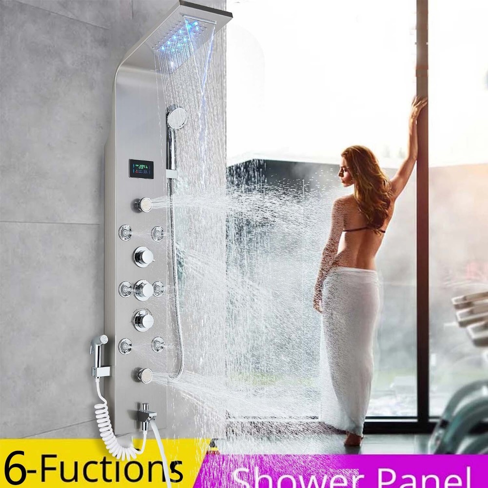 LED Shower Panel Tower System with Rain/Waterfall Massage Jets Tub Hand Shower