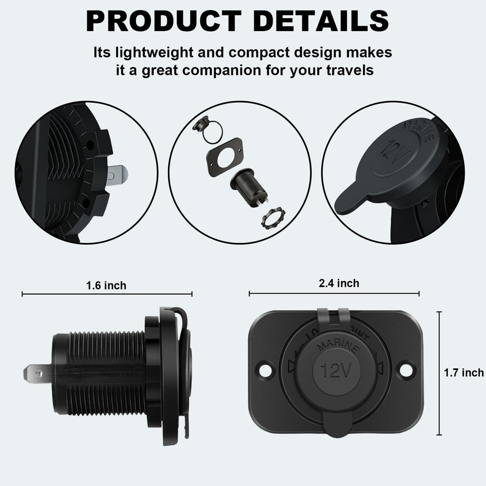 2 Pack 12V Cigarette Lighter Socket, DC Waterproof Female Power Outlet Socket...