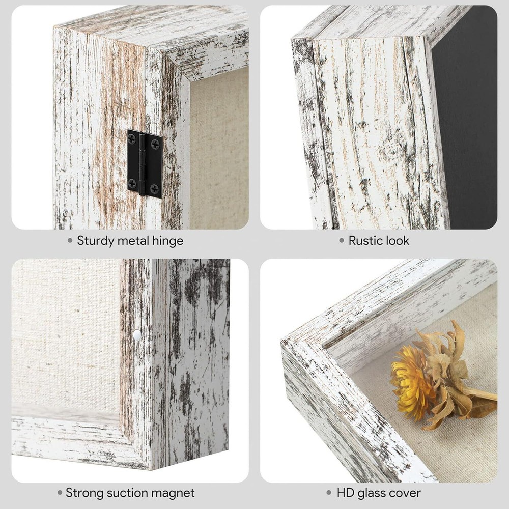 Shadow Box Frame with Linen Back - Sturdy Rustic Memory 8x10 Distressed White