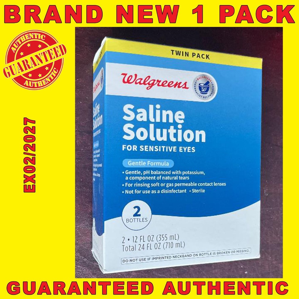 Walgreens Saline Solution Sensitive Eyes 2 Bottles 12 fl oz each EX02/2027