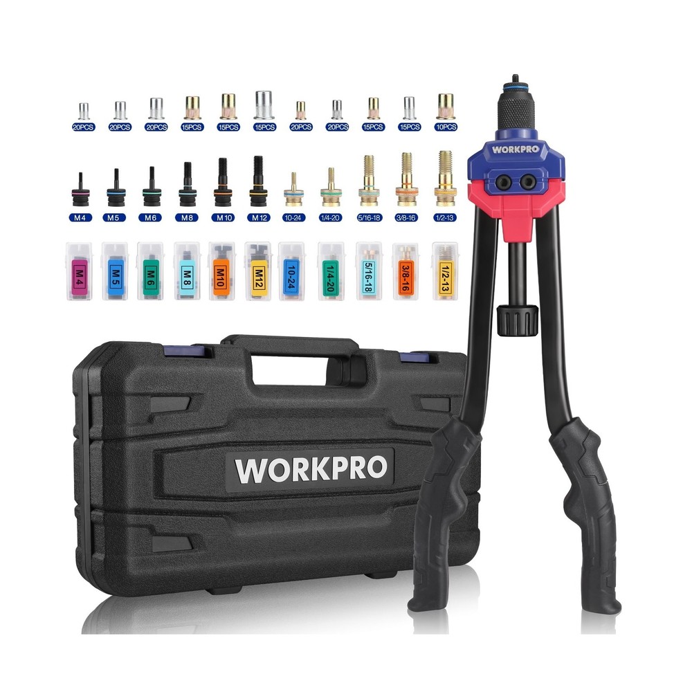 WORKPRO 16" Rivet Nut Tool, Nutsert Rivnut Tool Kit with 11 Metric and SAE Ma...