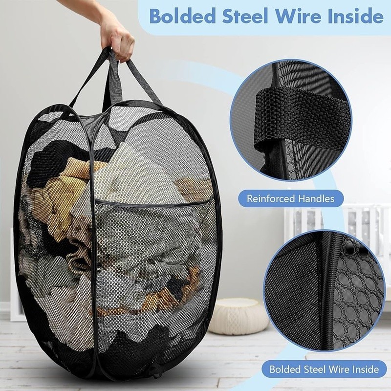 Pop Up Mesh Laundry Hamper Space Saving Lightweight Large Capacity W/ Handles US