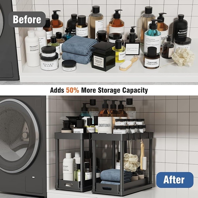 Anti-Slip Under Sink Organizer 2-Pack Pull-Out Cabinet Storage Heavy Duty Design