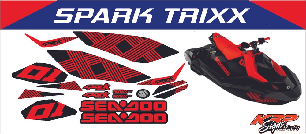 SEADOO SPARK TRIXX Red & Black Graphics / Decal / Sticker Kit