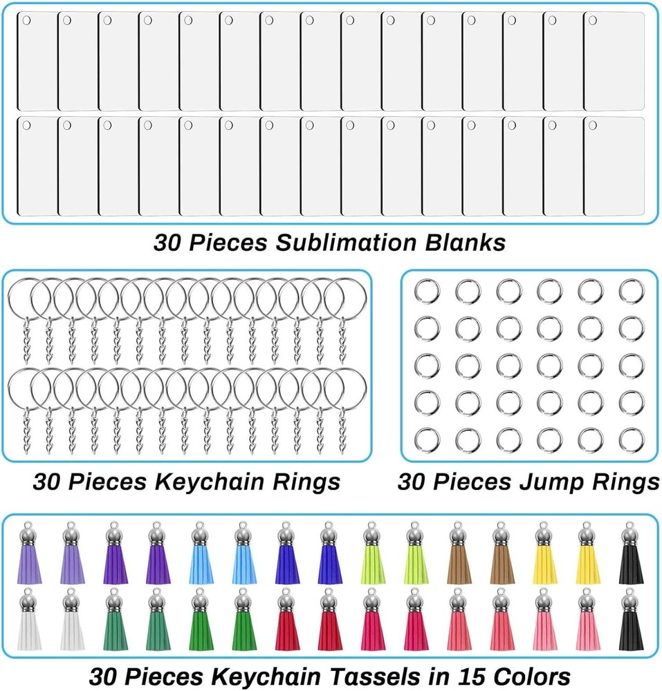120Pcs Sublimation Keychain Blanks Bulk Set with Rectangle Sublimation Blanks...