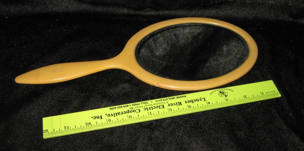 Vintage Celluloid Bakelite Handheld Oval Double sided Vanity Mirror long handle