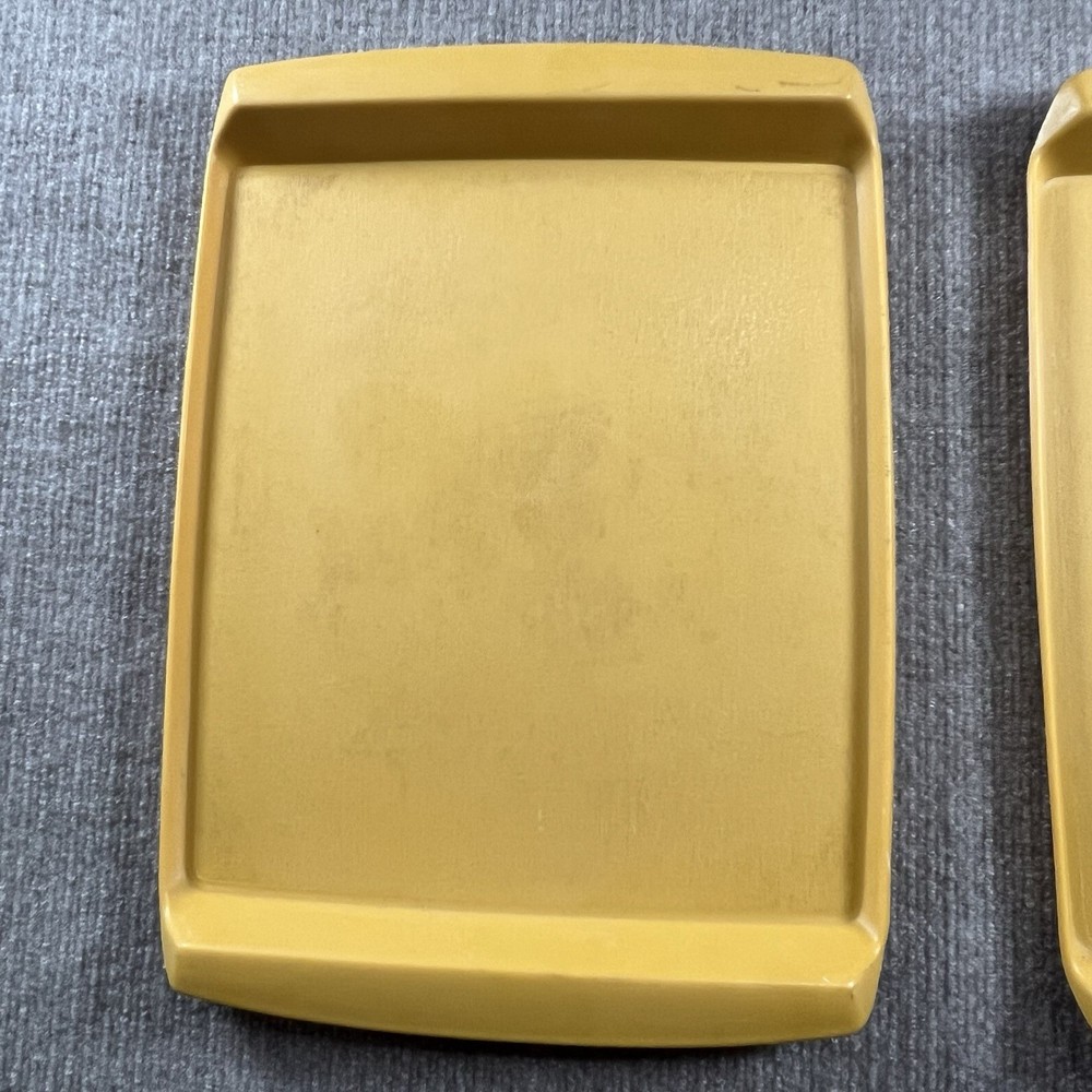 (2) Vintage TableCraft Rectangular Serving Tray - Yellow 14” X 11”