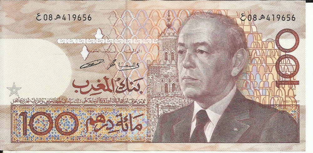 MOROCCO 100 DIRHAMS 1987  P 65. XF CONDITION. 6RW 28JUN