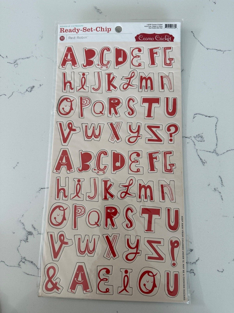 Cosmo Cricket 88PC Adhesive Ready~Set~Chipboard Red Robin Letters Scrapbooking