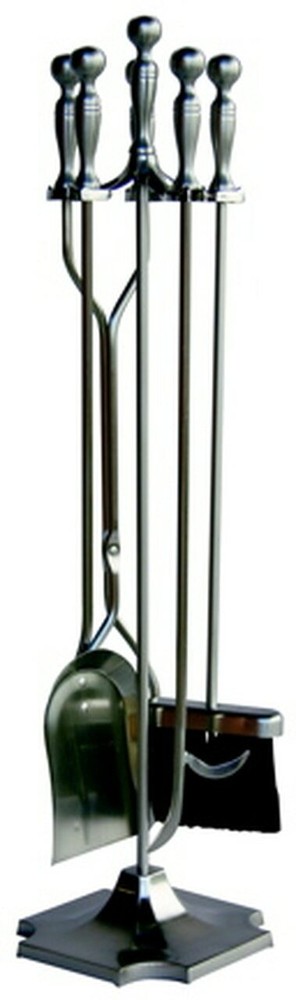5 Piece Satin Pewter Fireplace Toolset - 31'h