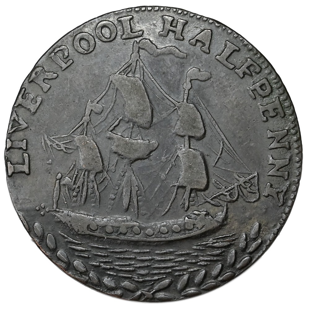 Liverpool (Lancashire) Copper Halfpenny Token 1791 'Ship & Shield' Imitation