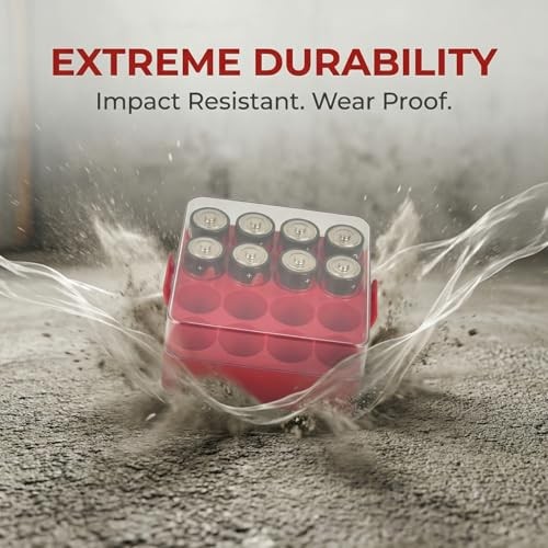 Battery Organizer Storage Case, Battery Vault Box Container for Medium-C Red