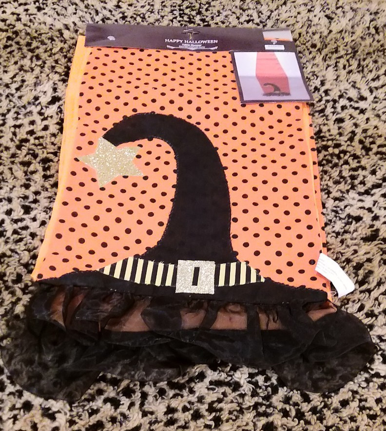 Happy Halloween Table Runner Witch Hat Design (Black and Orange)