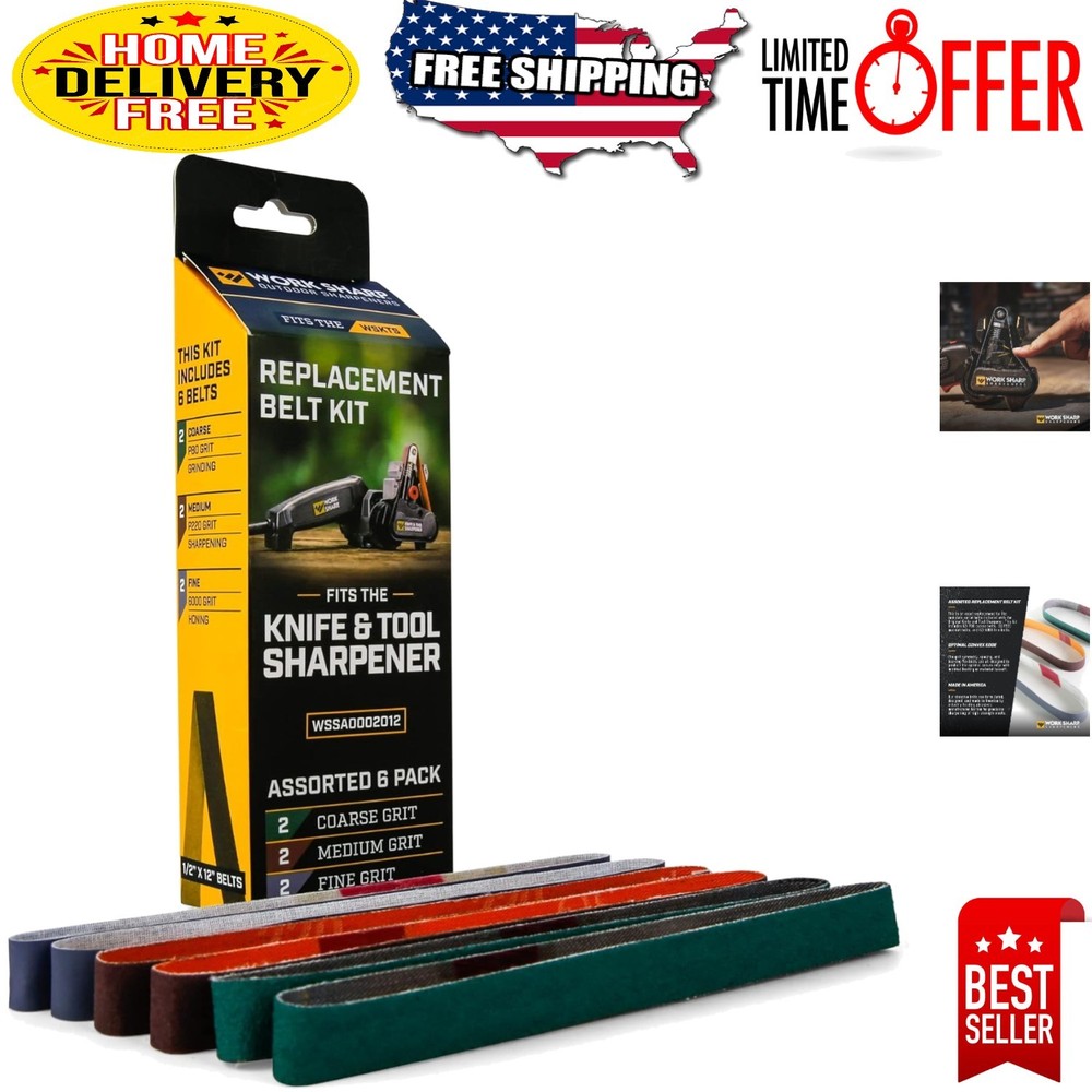 Work Sharp Replacement Abrasive Belt Kit, Assorted Grits (P80, P220, 6000) Offic