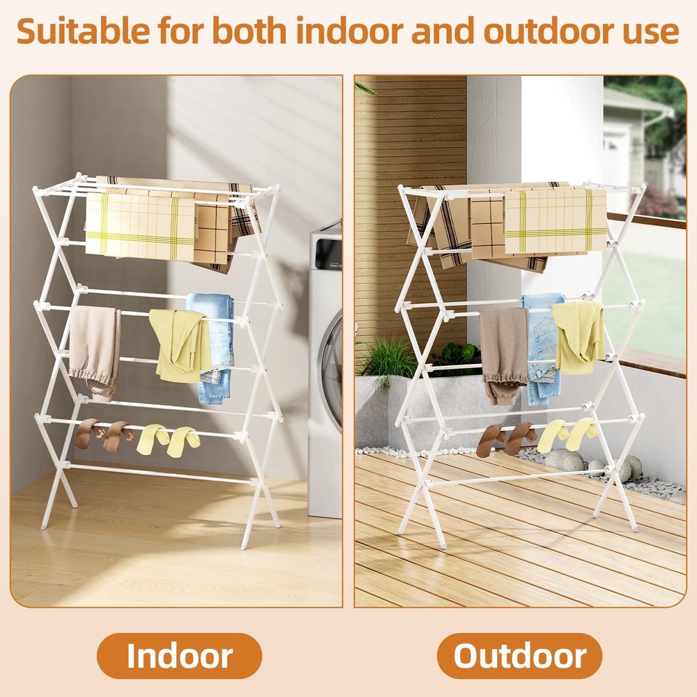Drying Rack Clothing, 3-Tier Clothes Drying Rack Foldable, Antirust Laundry D...