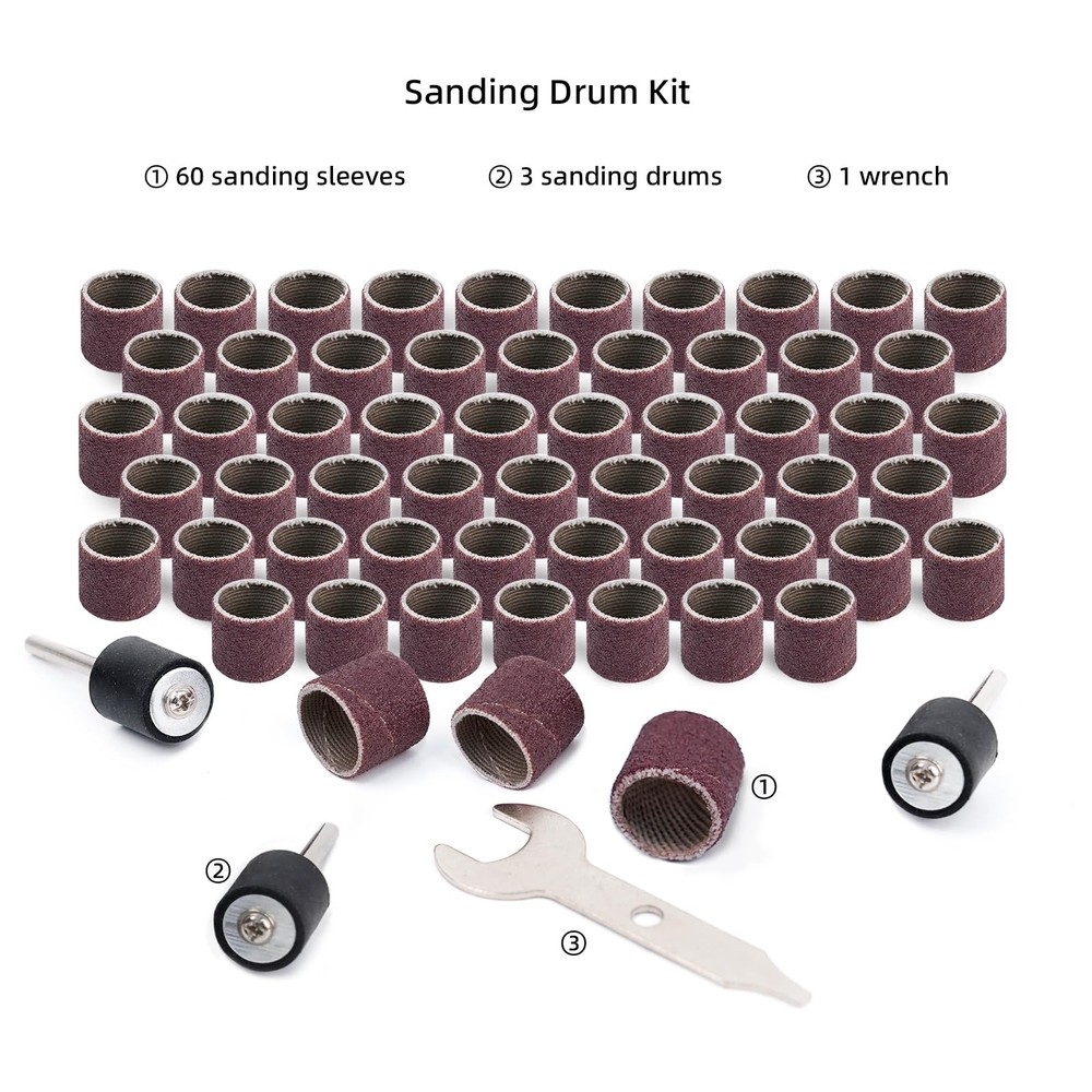 Sander Drum Set for Rotary Tools, 60pcs 120# Grit Large Sanding