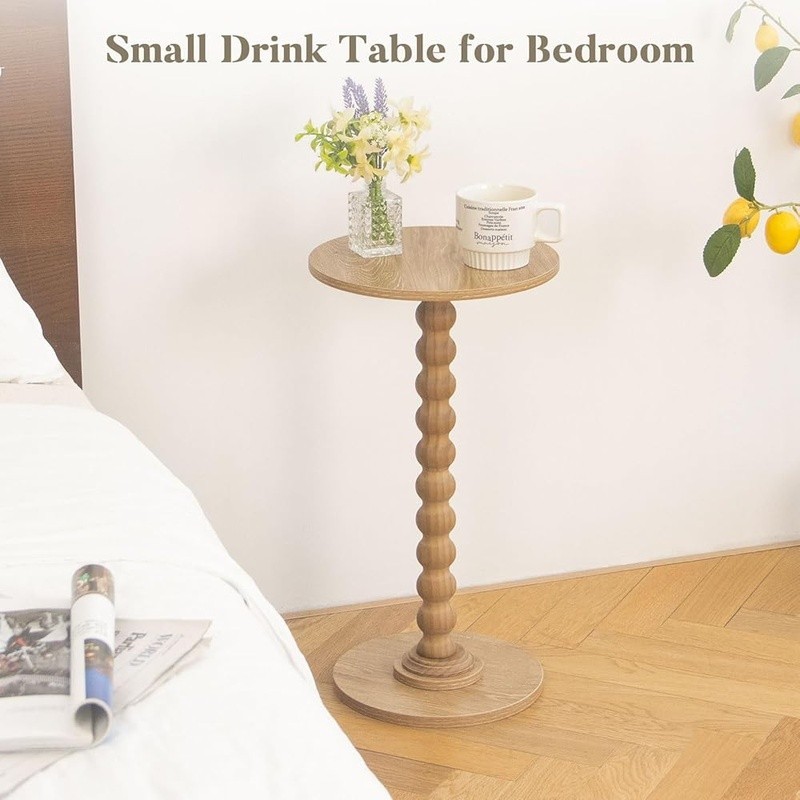 Round Small Side Table Minimalist Drink Table End Table Compact W/ Easy Assembly