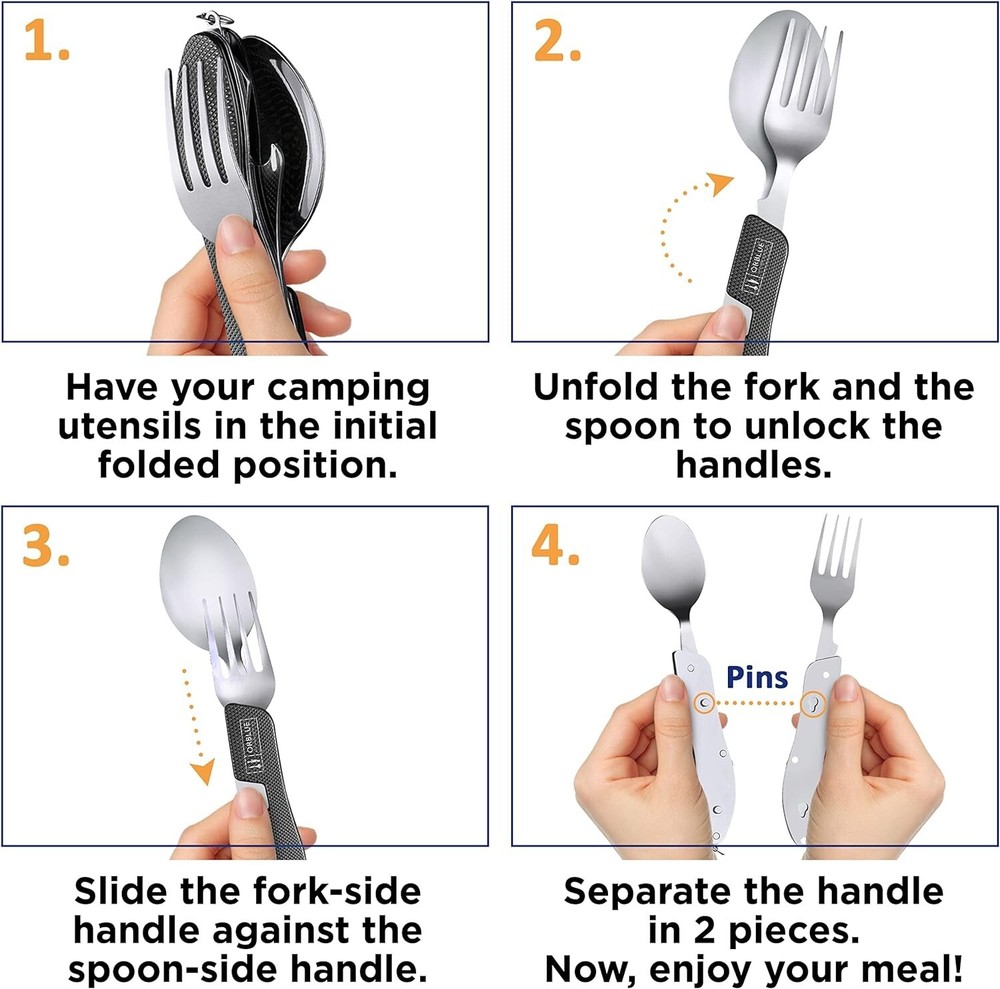 Travel-Friendly Camping Flatware 2-Pack - Rust-Resistant Multitool Utensils Set