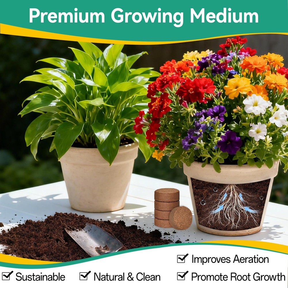 50Pcs Organic Coco Coir Pellets for Seed Starter, Compressed Coconut