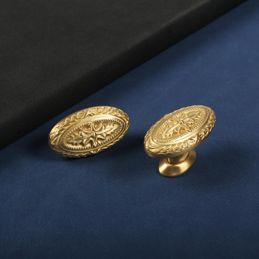 Brass Cabinet Knobs Antique Drawer Knobs, Copper Oval Handles Knobs for Kitch...