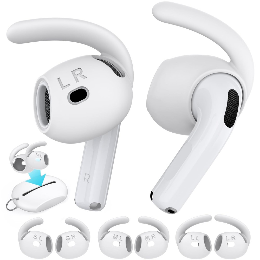 AhaStyle Ear Hooks for AirPods 4th Gen [Large+Medium+Small, White]