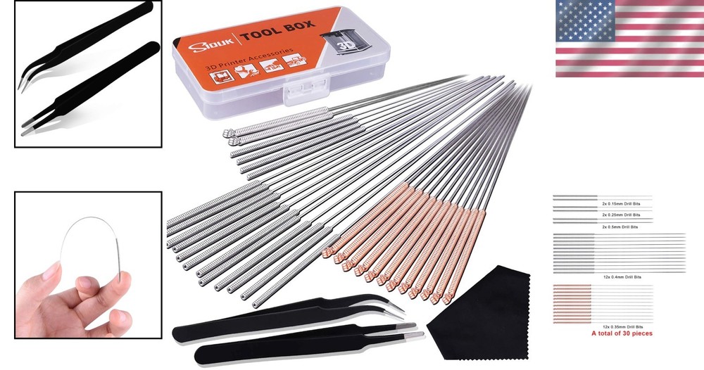 33-Piece 3D Printer Nozzle Cleaner: Needles, Tweezers & Cloth Essentials