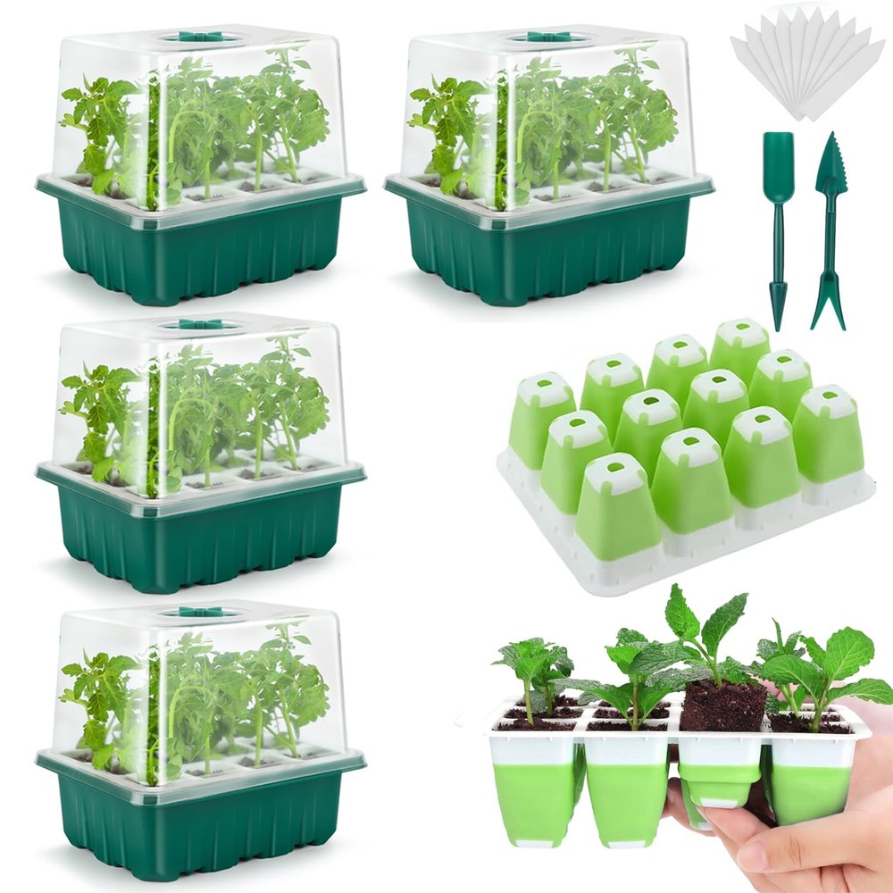 Seed Starter Tray, 48 Cells Indoor Seed Starter Kit, Flexible Silicone Design...