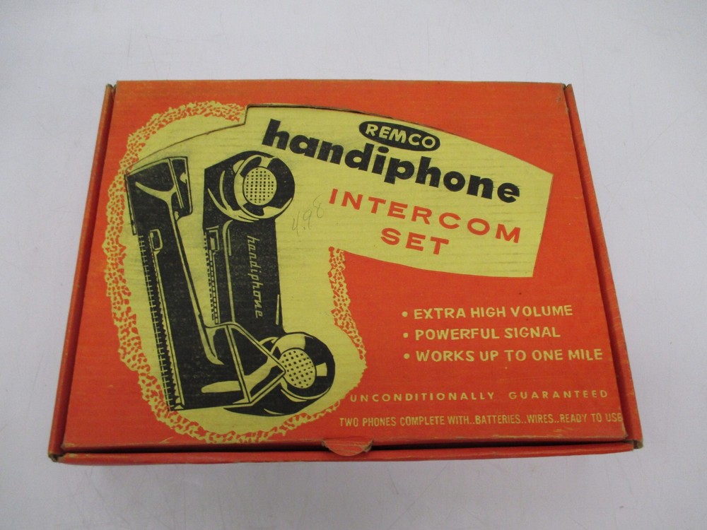Vtg 1950s Remco Handiphone Intercom Set 2 Phone Handsets & Cords W/ Box As Is