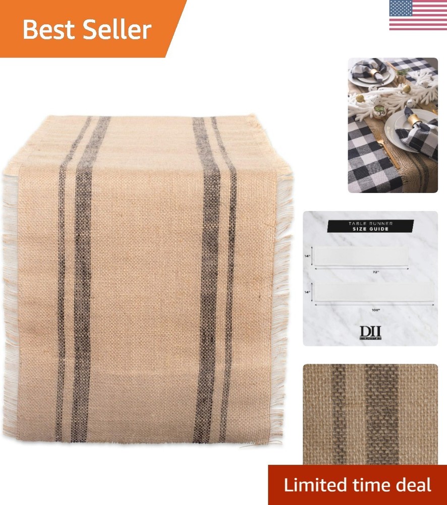 Jute Burlap Collection Kitchen Tabletop, Table Runner, 14x108, Double Border ...