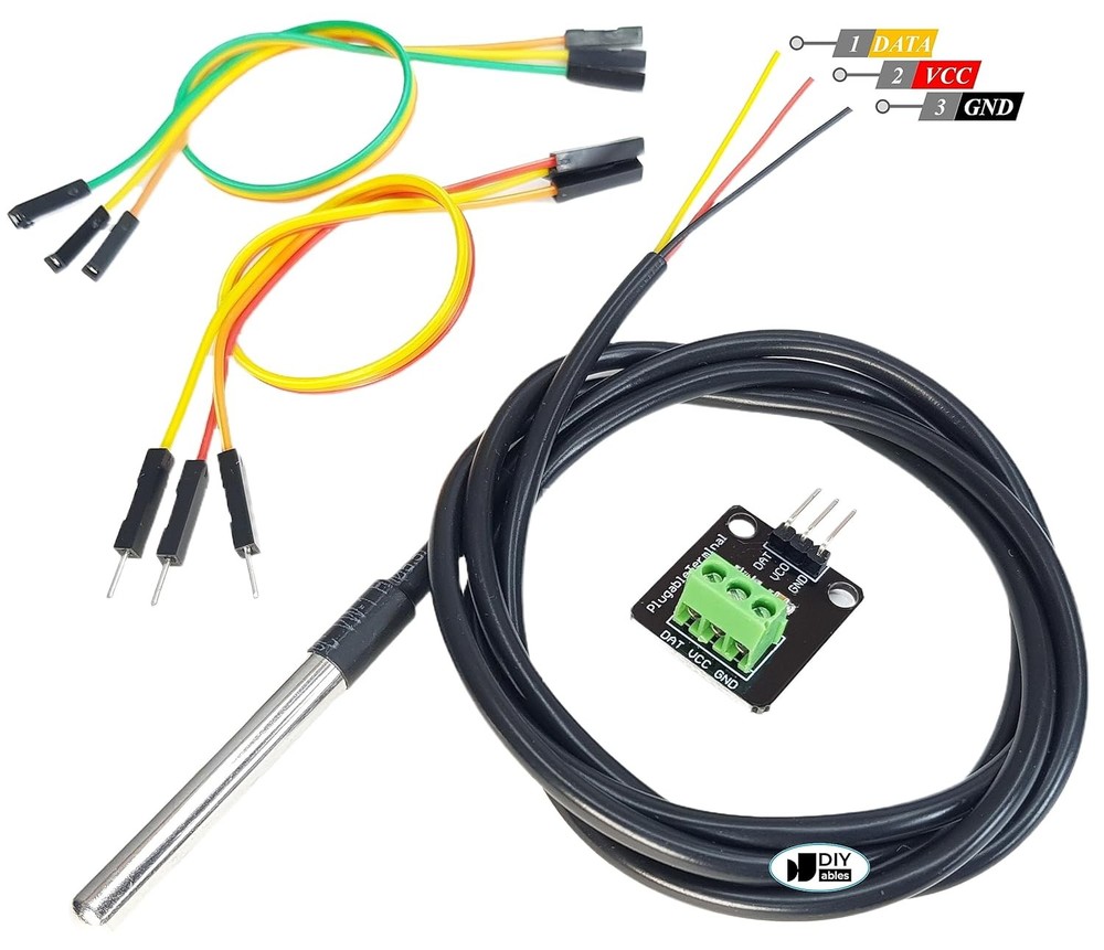 DS18B20 Temperature Sensor for Arduino, ESP32, ESP8266, With Adapter